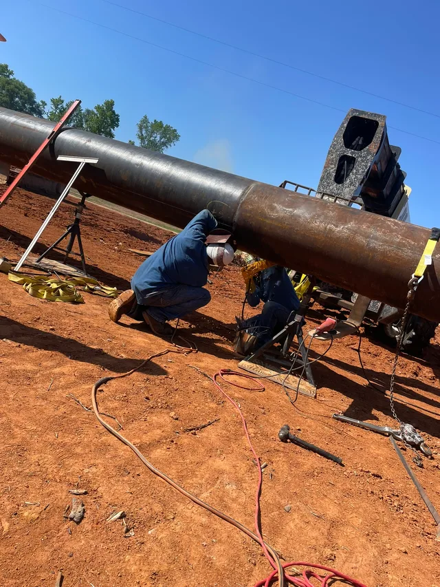 Welding work on a large steel pipe